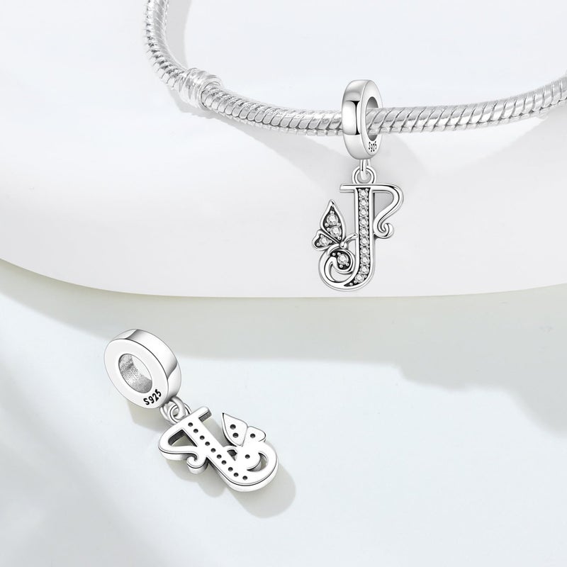 PANPOKI Store 2 Pack 925 Sterling Silver Butterfly Letter Charms for Bracelets and Necklace Alphabet Initial Dangle Pendants Round Spacer Beads Pave Cubic Zirconia Jewelry Gift for Women - Image 2